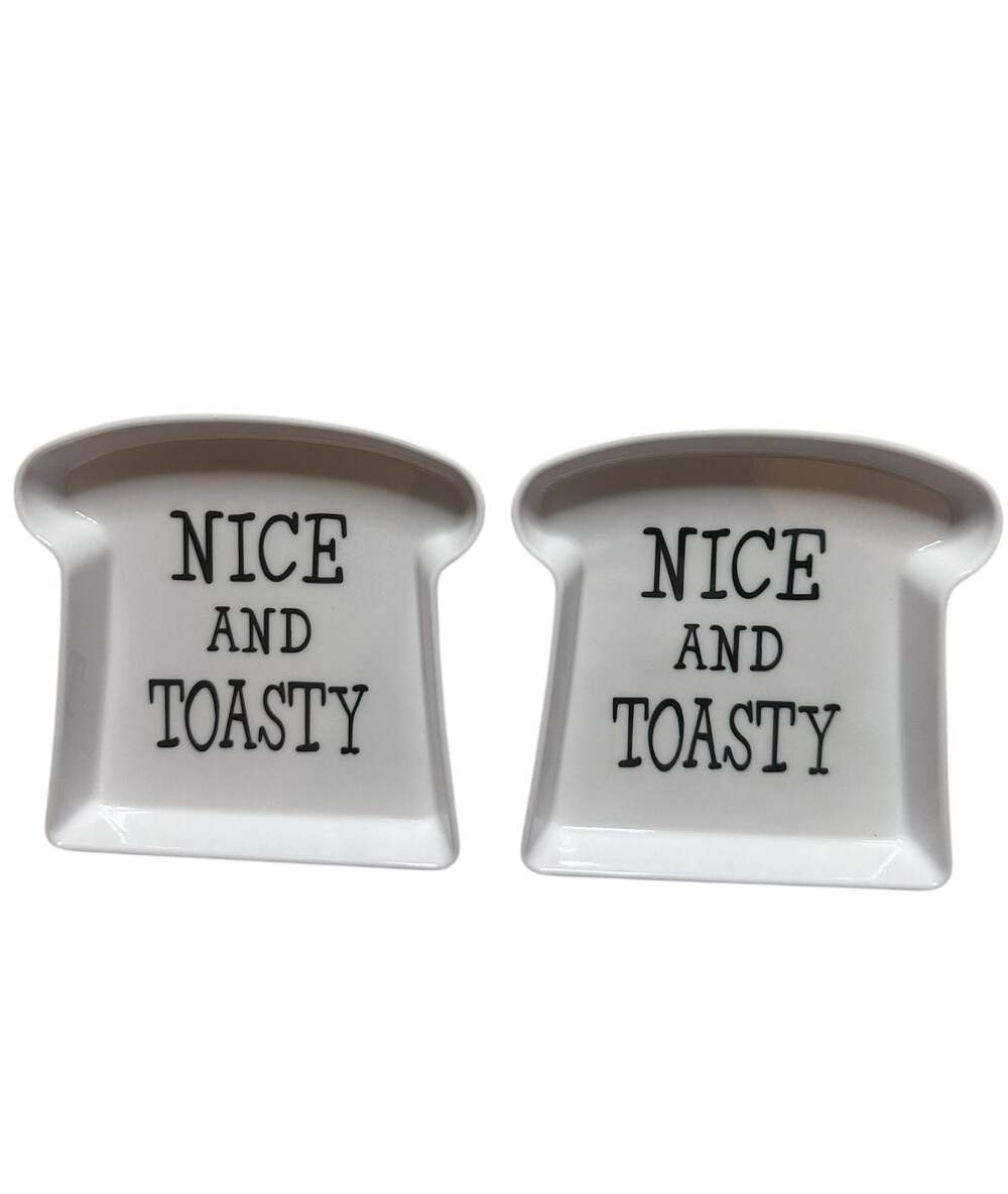 Old East Main Co. Toast Plate Nice and Toasty Bread Shaped Ceramic Plates Set of